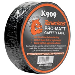 Tenacious Tapes K909 Gaffer Tape Matt (Black) w/ Grey Adhesive 30 Metre x 48mm Roll