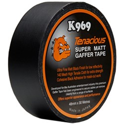 Tenacious Tapes K969 Gaffer Tape Matt (Black) w/ Black Adhesive 30 Metre x 48mm Roll