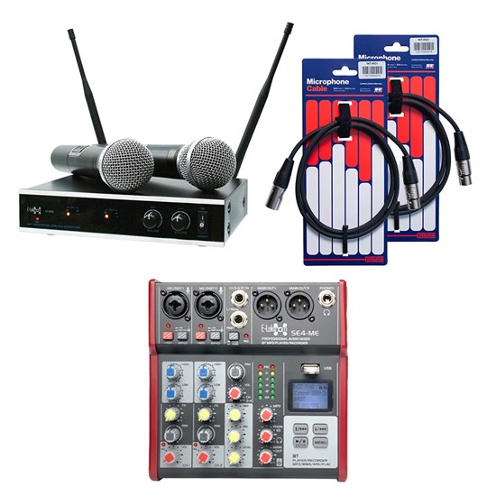 E-lektron IU-2082HH UHF Dual Channel Handheld Mic Set w/ SE-4 Mixer & 2 x XLR Cables