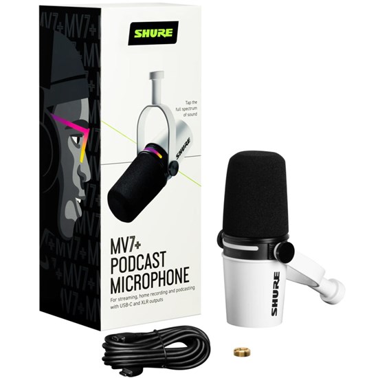 Shure Motiv MV7+ USB / XLR Dynamic Podcasting Microphone w/ LED Touch Panel (White)